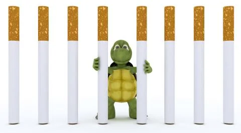Tortoise escaping cigarette prison Stock Illustration