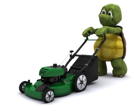 Tortoise with a lawn mower Stock Illustration