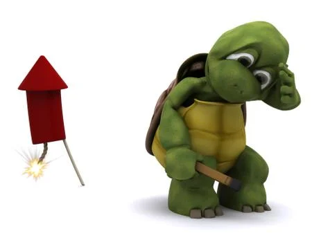 Tortoise lighting a firework Stock Illustration