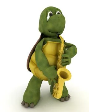Tortoise playing a saxophone Stock Illustration