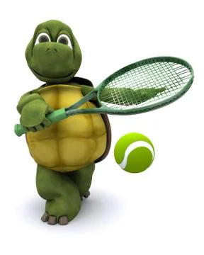 Tortoise playing tennis Stock Illustration