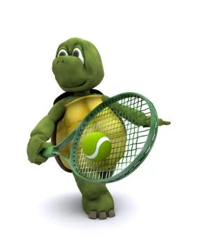Tortoise playing tennis Stock Illustration
