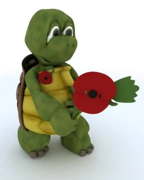 Tortoise with poppy in rememberance Stock Illustration