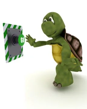 Tortoise pushing a button Stock Illustration