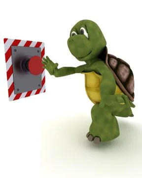 Tortoise pushing a button Stock Illustration