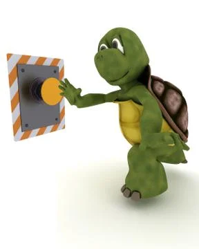 Tortoise pushing a button Stock Illustration