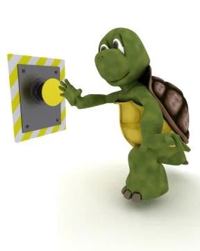Tortoise pushing a button Stock Illustration