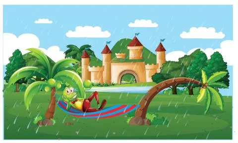 Tortoise is relaxing in front of home Illustrazione stock