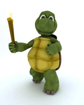 Tortoise running with othe olympic torch Stock Illustration