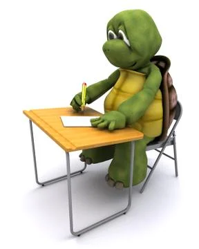 Tortoise sat at school desk Stock Illustration