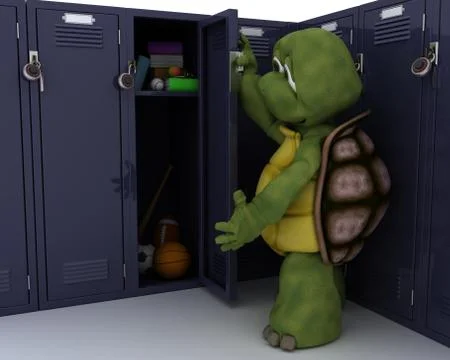 Tortoise with school locker Stock Illustration