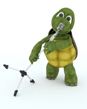 Tortoise singing into a retro microphone Stock Illustration