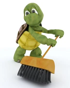 Tortoise sweeping with a brush Stock Illustration