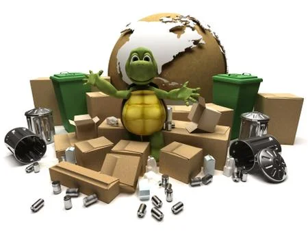 Tortoise with a trash and waste Stock Illustration