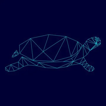 Tortoise turtle low poly triangulation triangulated polygonal electric cyan.. Stock Illustration
