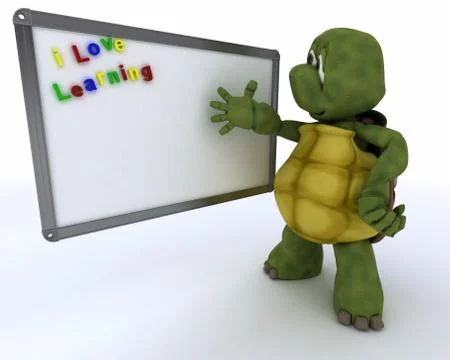 Tortoise with White class room drywipe marker board Stock Illustration