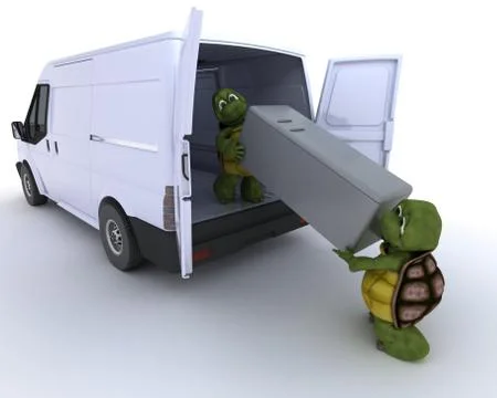 Tortoises loading a refridgerator into a van Stock-Illustration