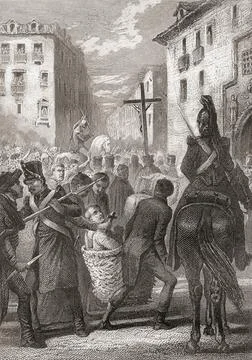 The torture of Riego on his way to execution, 1823.  Rafael del Riego y Florez, Stock Photos