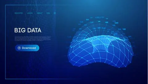 Torus tech chain link. Geometric background big data. Vector perspective grid Illustrazione stock