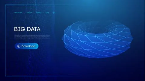 Torus tech chain link. Geometric background big data. Vector perspective grid Stock-Illustration