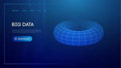 Torus tech chain link. Geometric background big data. Vector perspective grid 스톡 일러스트