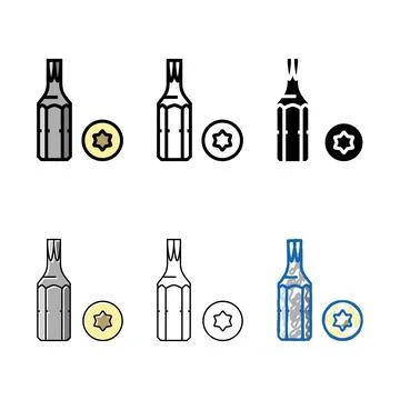 Torx drive screwdriver bit color icon variations vector Stock Illustration