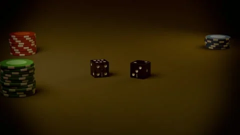 Toss launching two black dice tumbling then settling on felt for game outcome, Stock Footage 340268361