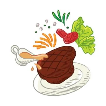 Tossed beef steak Illustrazione stock