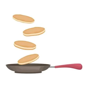 Tossed pancake in the pan. Flat vector illustration. Illustrazione stock
