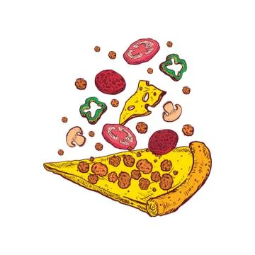 Tossed pizza slice Illustrazione stock