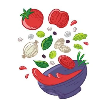 Tossed tomato soup Stock Illustration