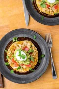 Tostada stack meal from above. Stock Photos