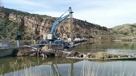 Tosten Dam Trash Rake Stock Footage 165915434