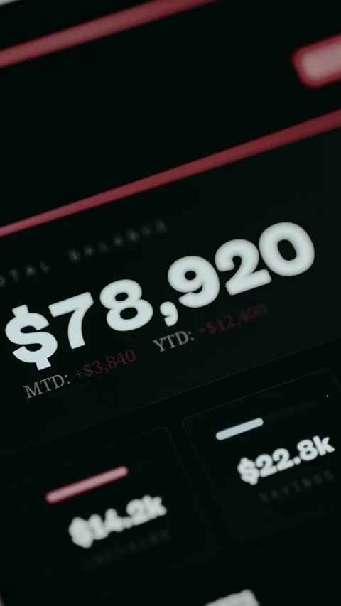 Total Balance, Month to Date Gain, Year to Date Gains, Savings values from a Stock Footage 331170495