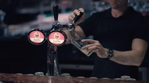 Total Bartender Tending a Beer Stock Footage 96289478