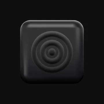 Total Black Target Icon. Dark Squared 3D Button Stock Illustration