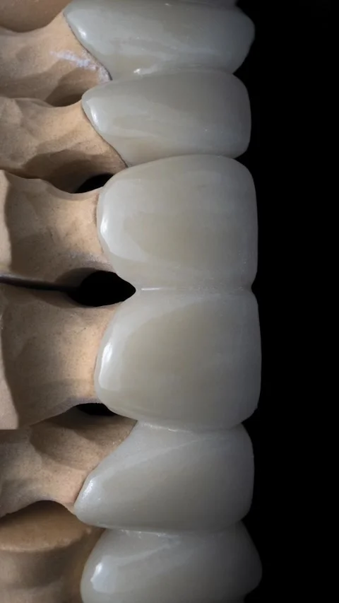 Total ceramic dental protesis close-up for the upper jaw. Stock Footage 315730795