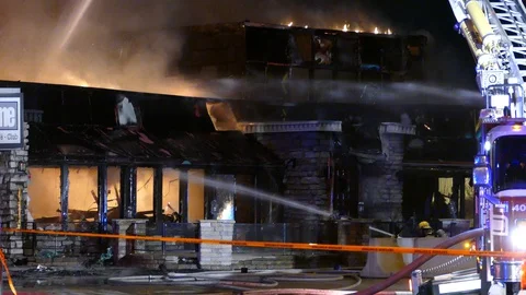 Total devastation is only sight of dangerous and willful crime of arson Stock Footage 129987775