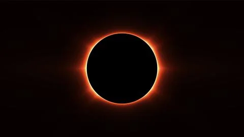 Total eclipse effect on black background. Illustrazione stock