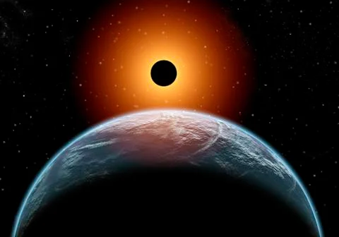 A total eclipse of the Sun as seen from being in Earth's orbit. Stock Illustration