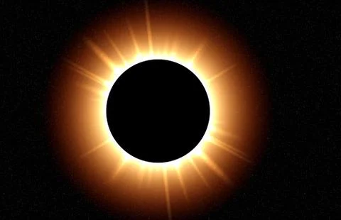 Total eclipse with the suns rays clearly shining. Computer generated. Stock Illustration