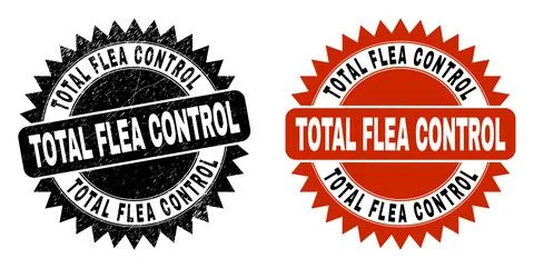 TOTAL FLEA CONTROL Black Rosette Stamp Seal with Grunged Surface 스톡 일러스트