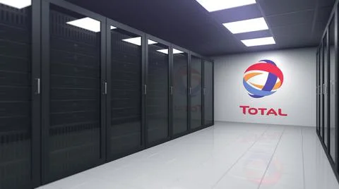 TOTAL logo in the modern server room, editorial 3D rendering 스톡 일러스트