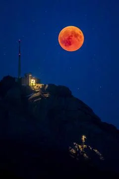 Total lunar eclipse in Appenzell, Urnaesch, Switzerland - 27 Jul 2018 Stock Photos