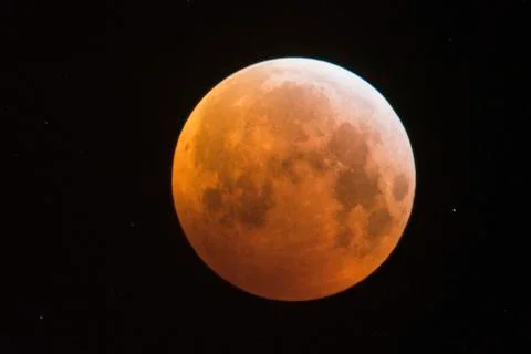 Total Lunar Eclipse with Blood Moon Full Moon Emsland Lower Saxony Germany Fotos Stock