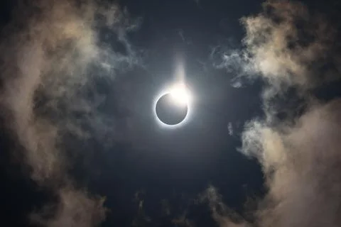 Total solar eclipse of April 8th 2024 ,Totality with corona visible against dark Stock Photos