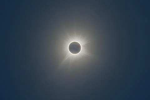 Total solar eclipse of April 8th 2024. Totality with bright corona visible Stock Photos