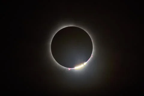 Total Solar Eclipse with Baily's Beads and Corona Glow, Spiceland Stock Photos