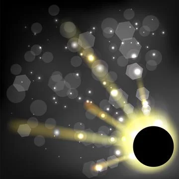 Total Solar Eclipse on Black Background. Abstract Light Effect. Space Landscape Stock Illustration