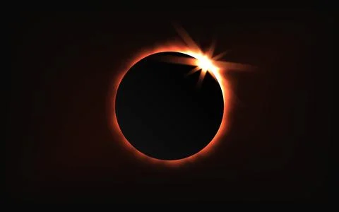 Total solar eclipse. Black circle with glowing rays. Realistic sun circle with Stock Illustration